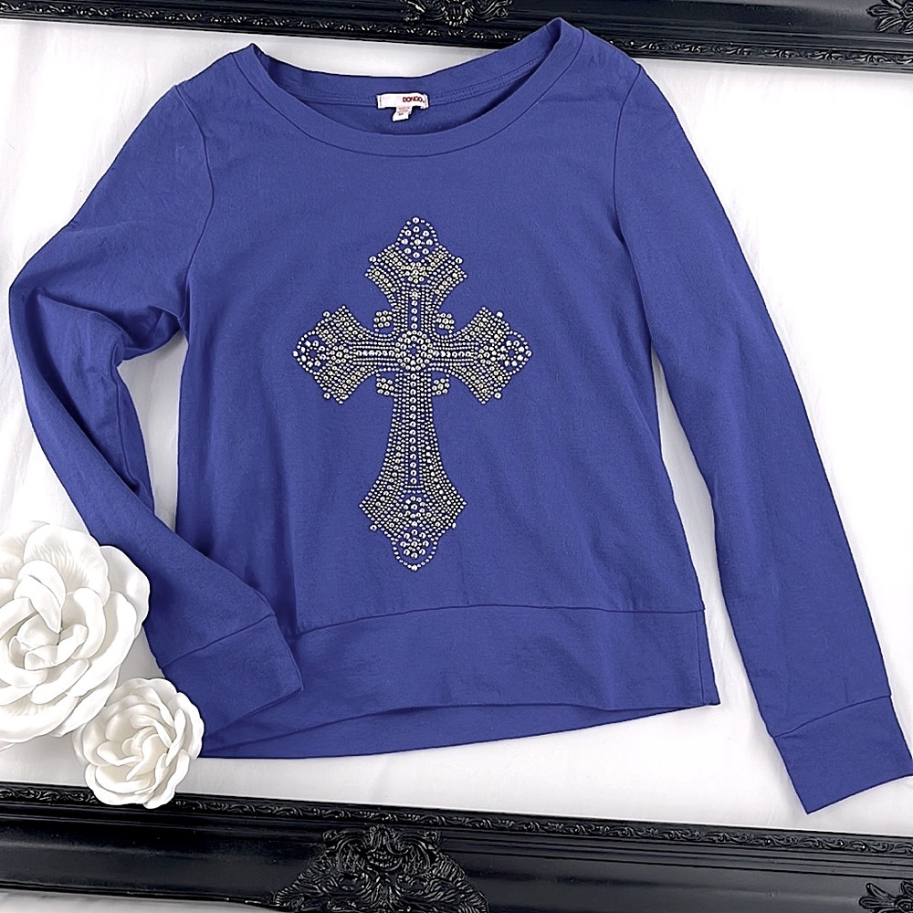 BONGO light weight sweatshirt w/gold & silver studded cross Size M